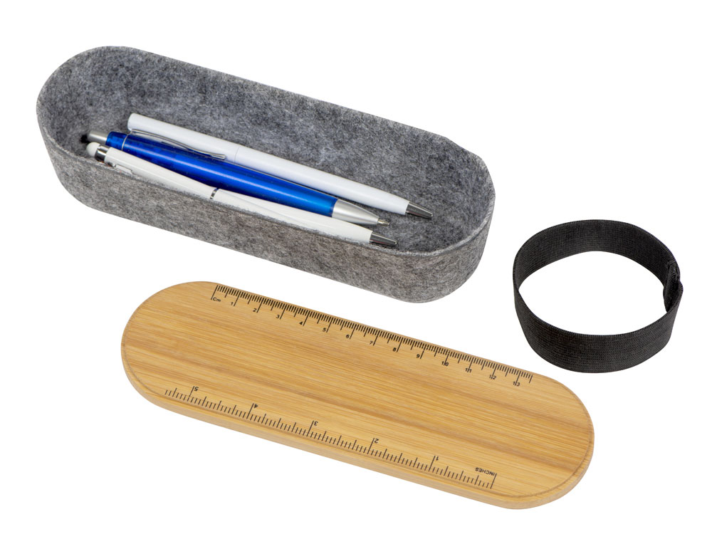 Пенал с линейкой и подставкой для телефона из бамбука Haruki, серый-5