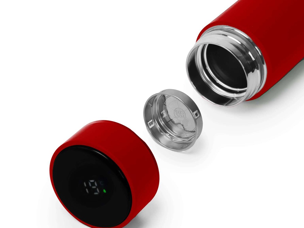 Термос FAMILY MARK LED, soft touch (Красный)-1