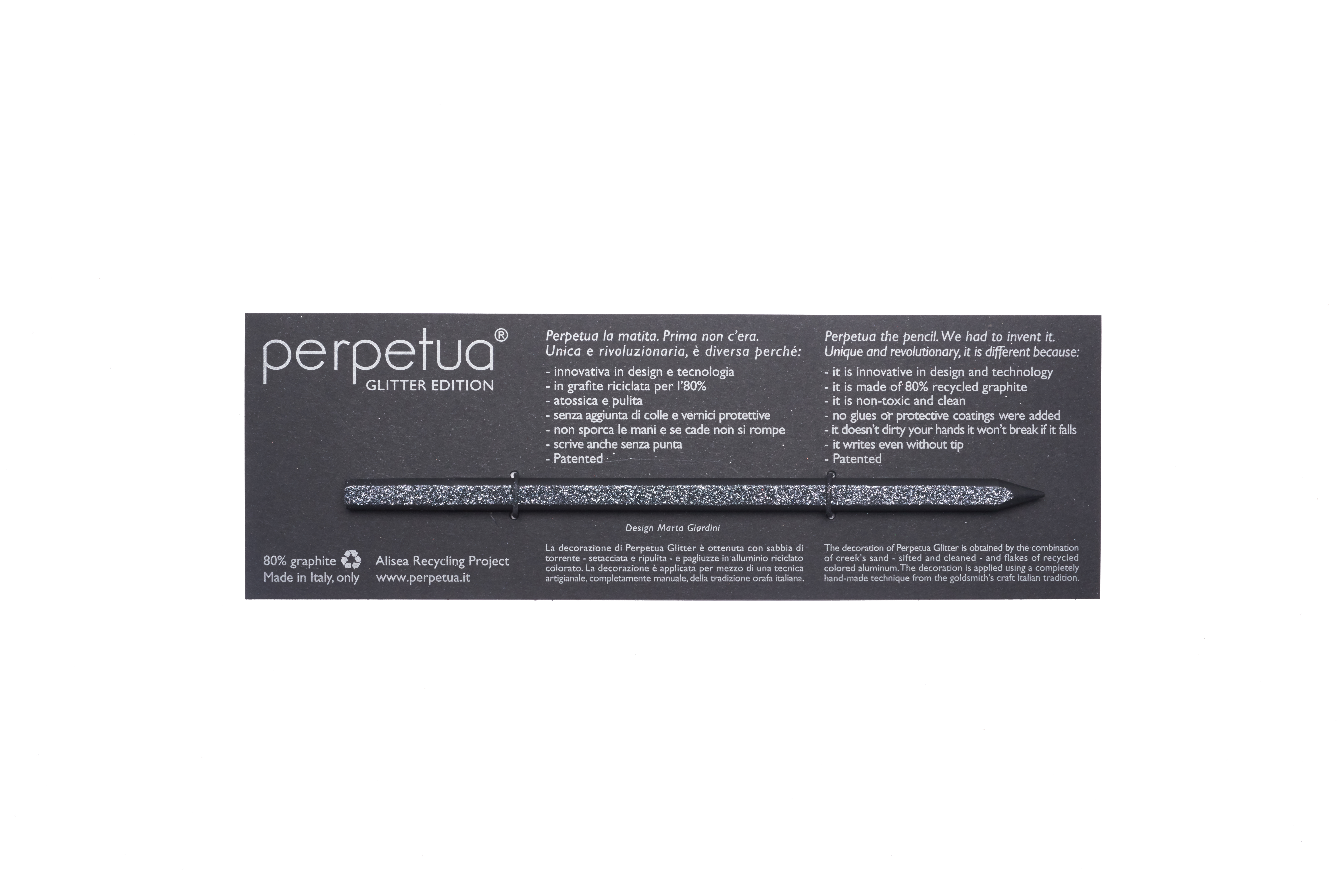 Карандаш графитовый Perpetua Glitter черный, с ластиком-0