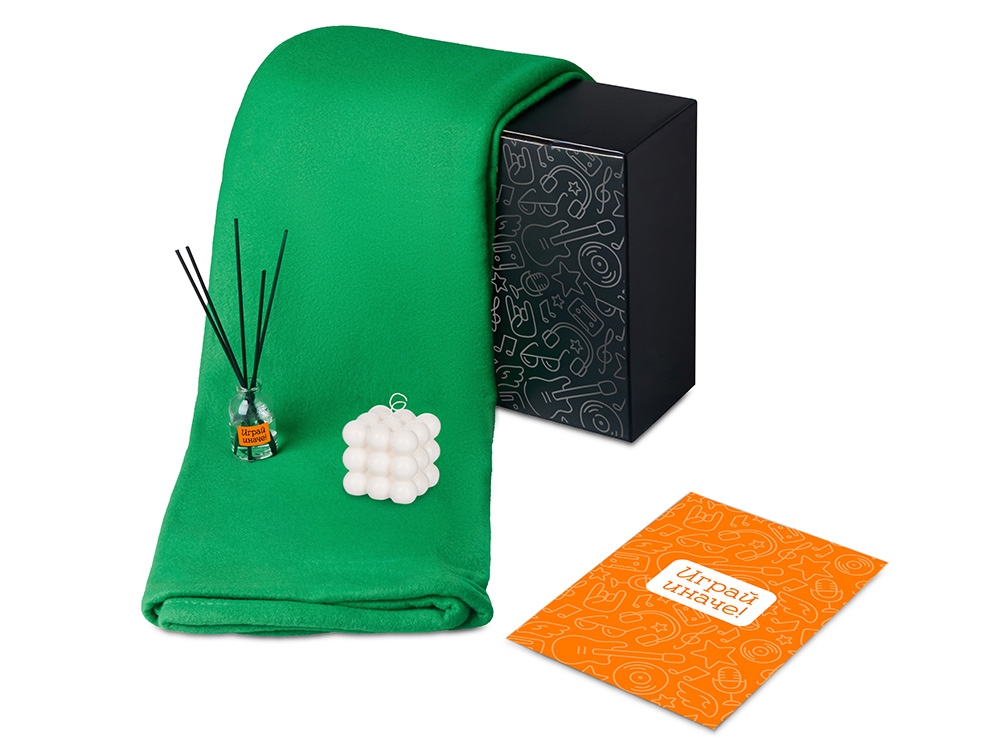 Подарочный набор с пледом, свечой и диффузором, зеленый-0