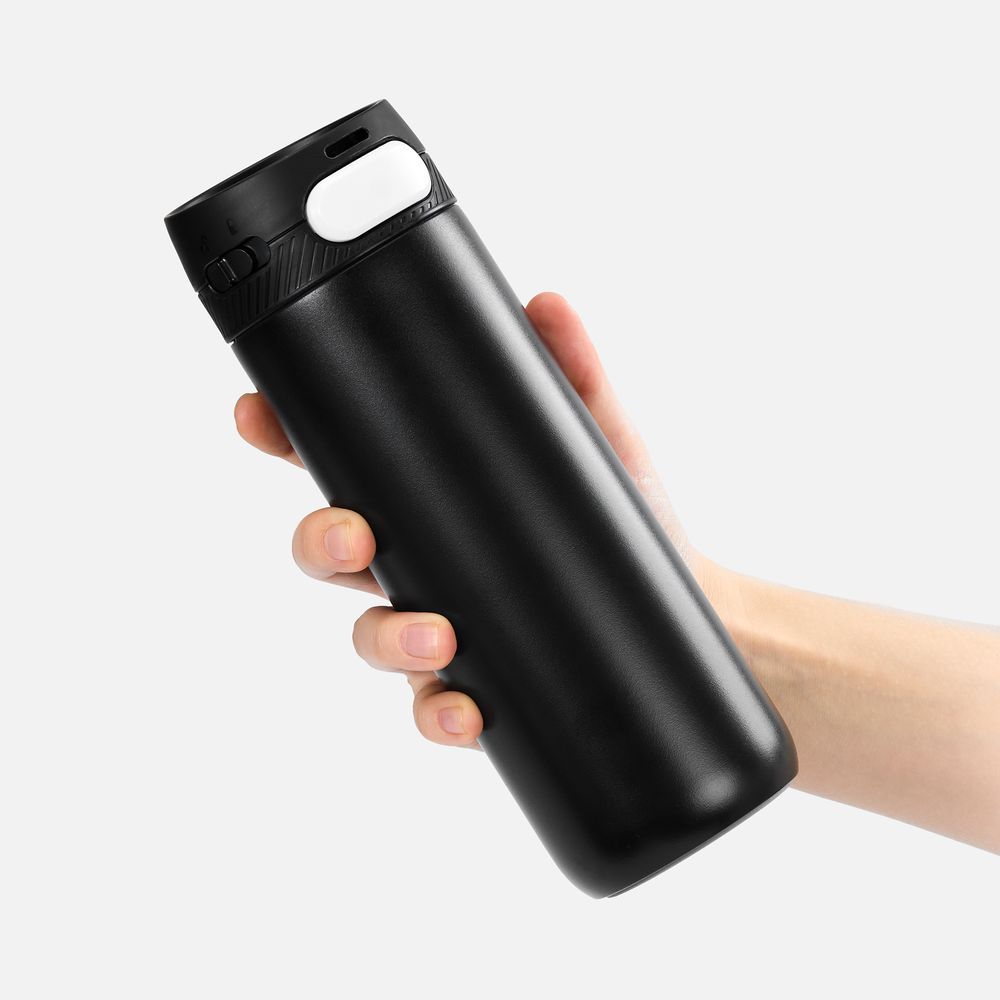 Термостакан X1 с цветной кнопкой, черный с белым-2