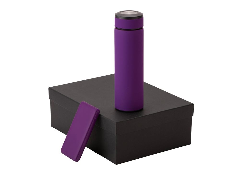 Подарочный набор с термосом и повербанком С2, фиолетовый-0