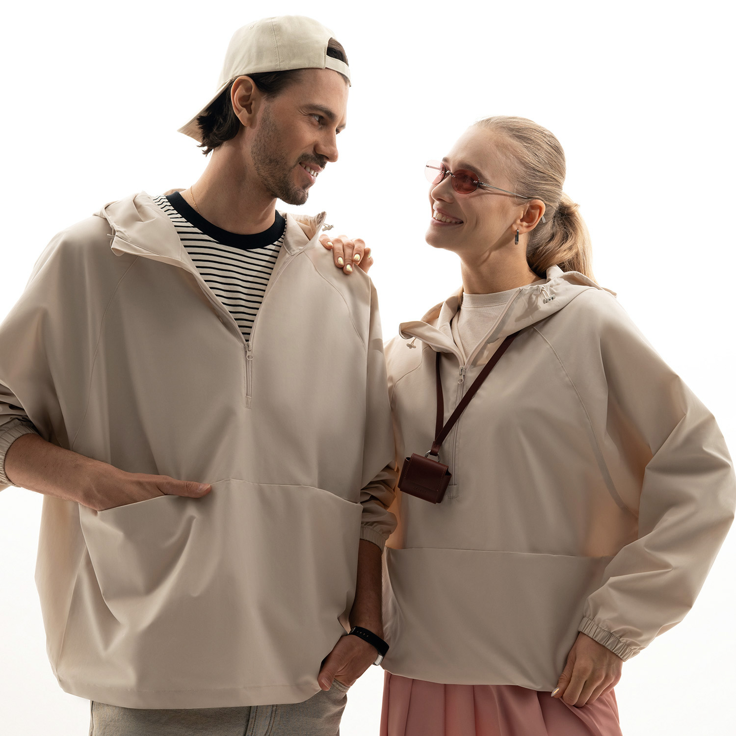 Ветровка (анорак) оверсайз унисекс RISSMAN, бежевая-13