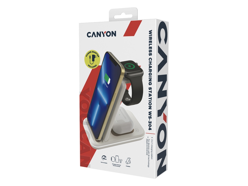 Беспроводное зарядное устройство 3-в-1 CANYON WS-304 (CNS-WCS304B), 15W, бежевый-7