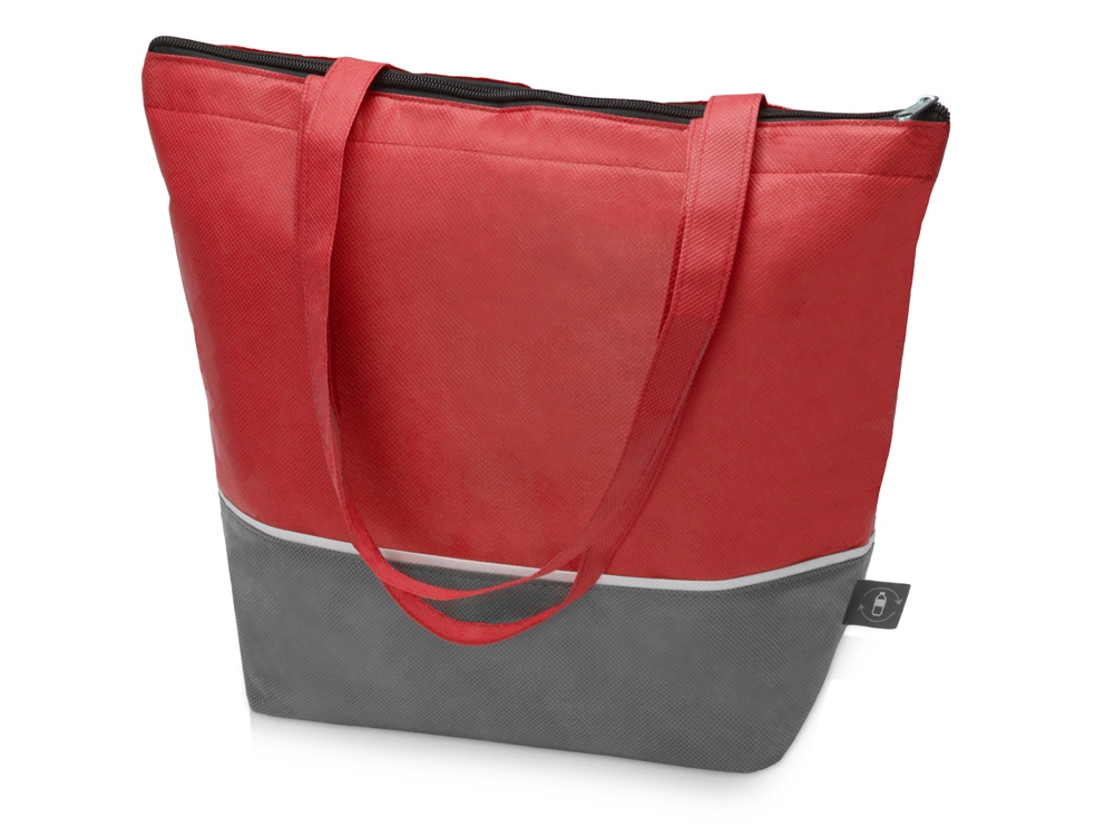 Сумка-холодильник Reviver с длинными ручками из нетканого переработанного материала RPET, красный/серый-0