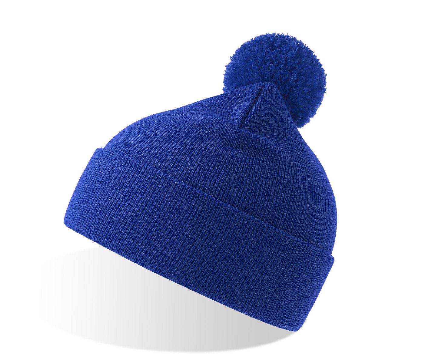 Шапка вязаная  двойная Wind-S c помпоном, ярко-синий-0