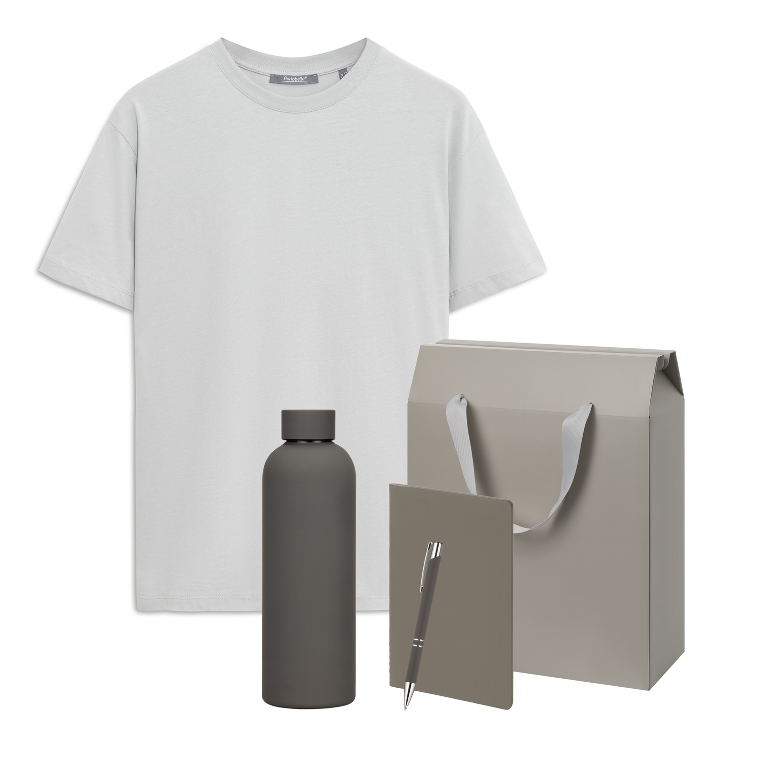 Набор с одеждой KRIS (футболка, термобутылка, блокнот, ручка), серый, M-0