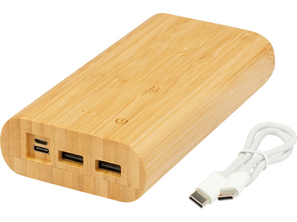 Портативное зарядное устройство Tulda из бамбука, 20 000 мАч, натуральный-4