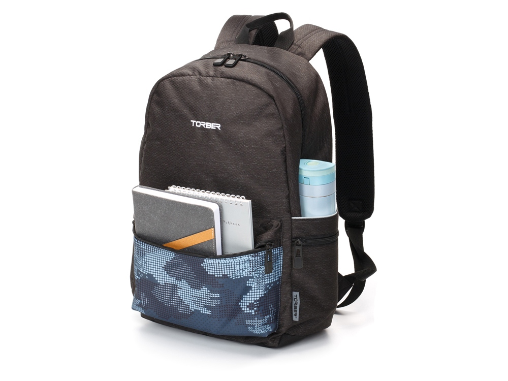 Рюкзак TORBER ГРАФФИТИ, серый с карманом синего цвета, полиэстер, 44 x 31 x 18 см-3