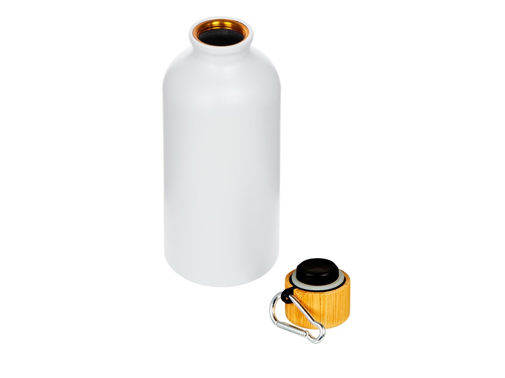 Матовая спортивная бутылка Hip S Bamboo с карабином и объемом 400 мл, белый-1