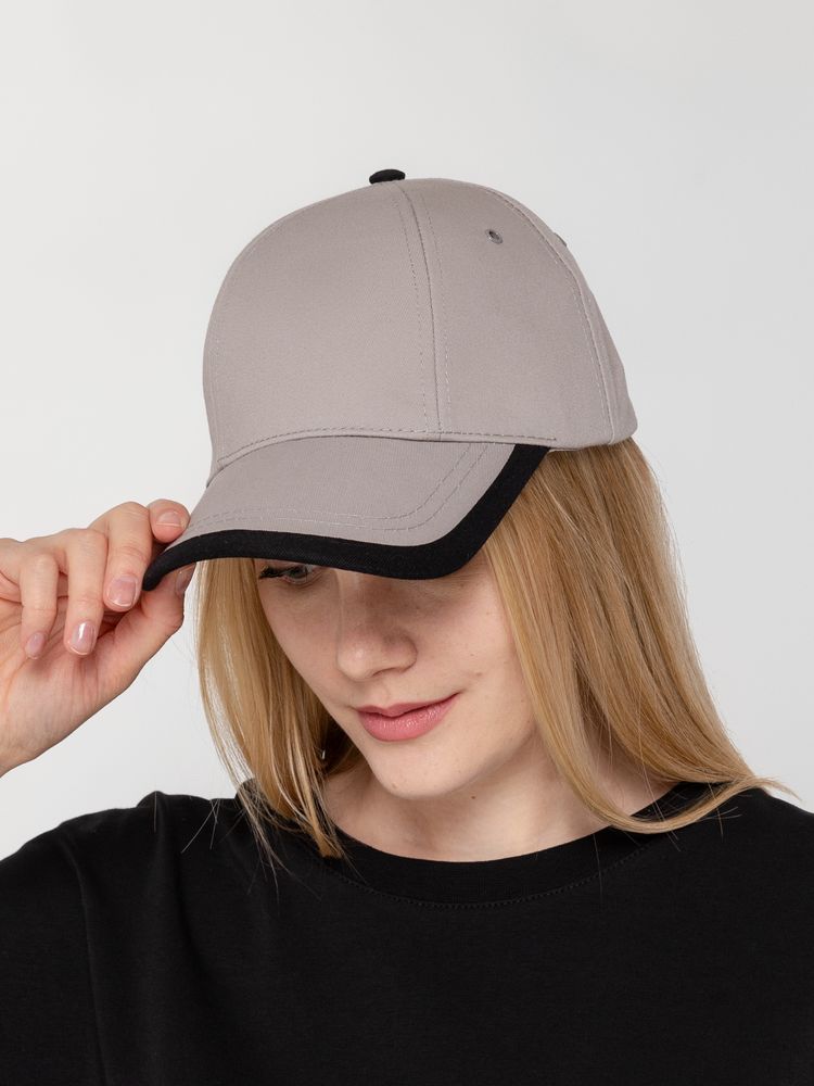 Бейсболка Honor, серая с черным кантом-5