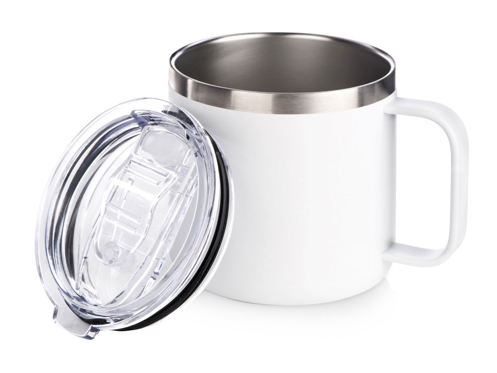 Кружка стальная Alaska с крышкой слайдером, powder coating, белый-1