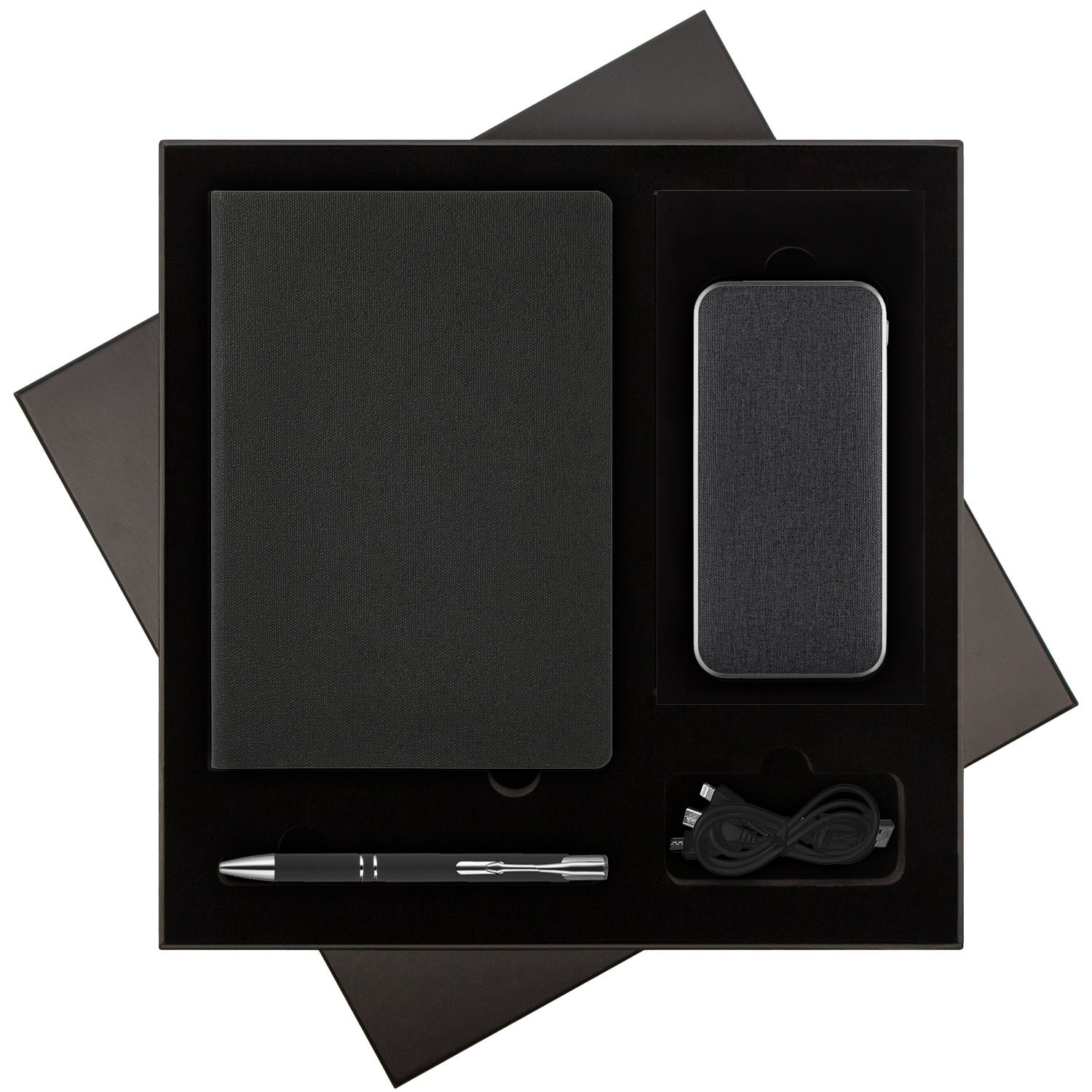 Подарочный набор Твид (Tweed), черный (ежедневник, ручка, аккумулятор)-0