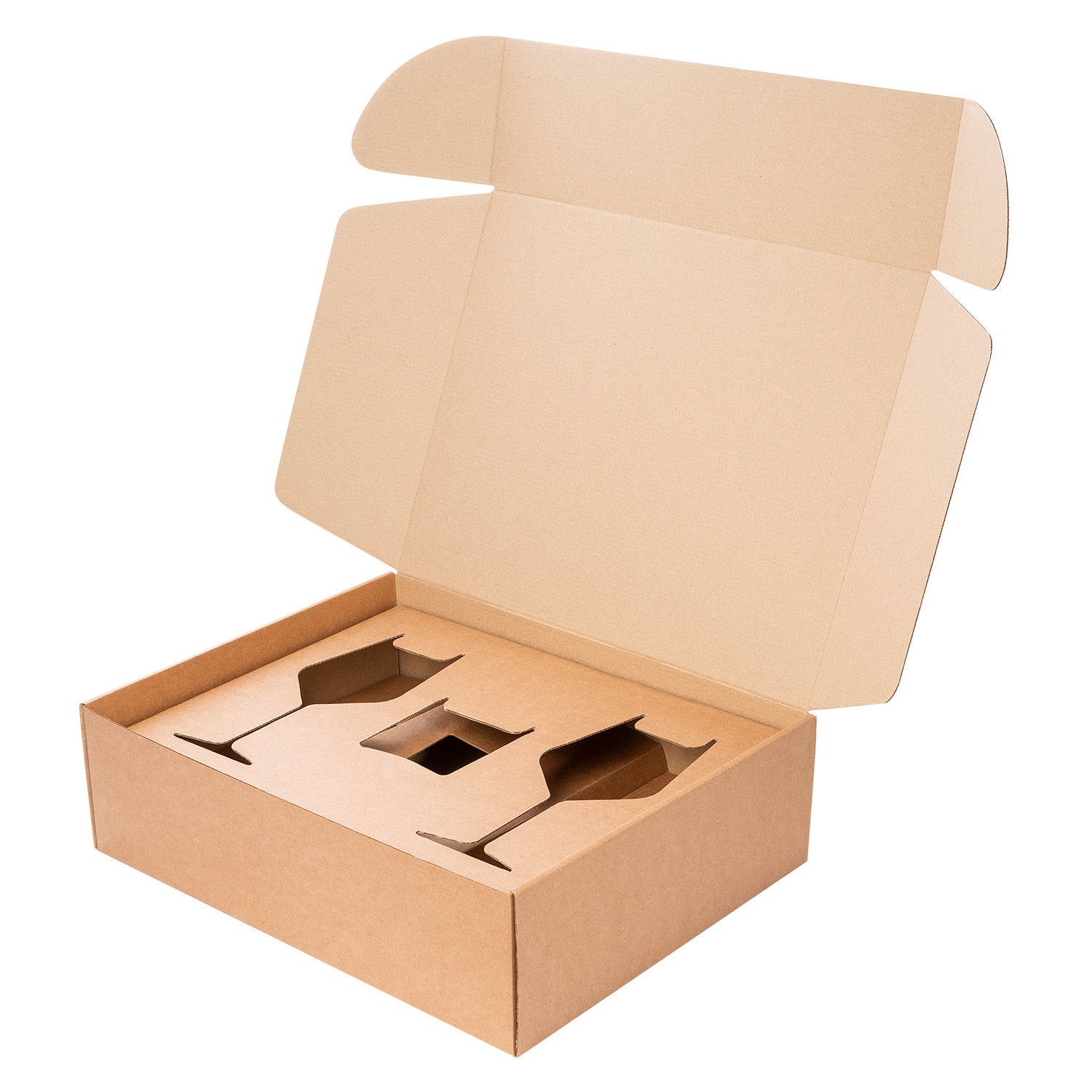 Доп. ложемент под свечу (арт. 73077) + 2 бокала для вина в большую универсальную коробку, крафт (арт. 21005.020)-1