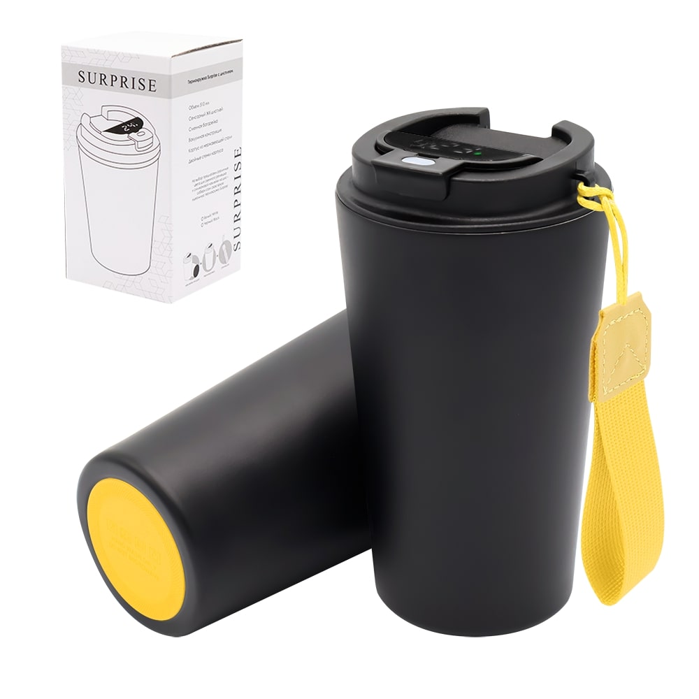 Термокружка Surprise To Go с индикатором, Черный/жёлтый-0
