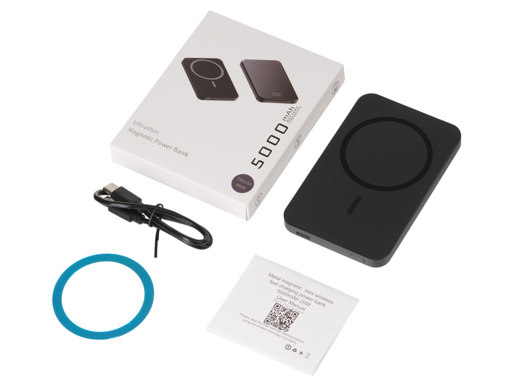 Магнитный беспроводной внешний аккумулятор Razor, 5000 mAh, металл, черный-15