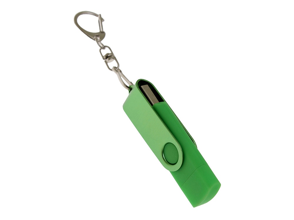 USB-флешка на 128 Гб 2 в 1 поворотный механизм, c дополнительным разъемом Type-C с одноцветным металлическим клипом, зеленый-1