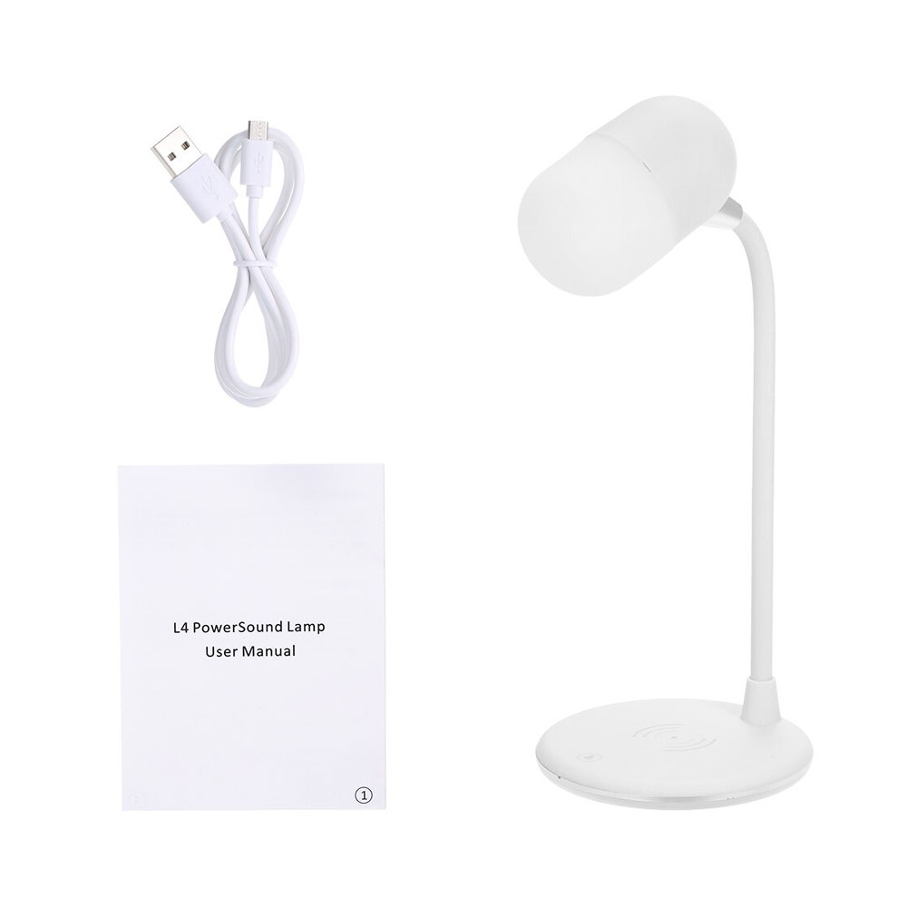 Лампа с колонкой и беспроводной зарядкой Alladin, Белый-5