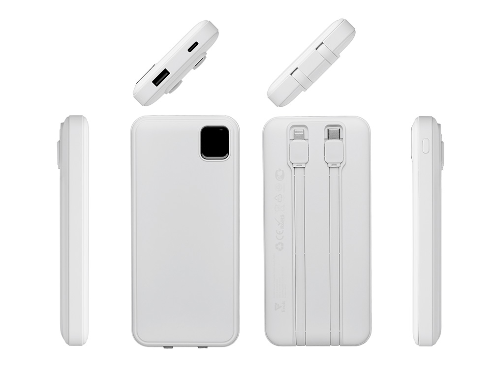 Внешний аккумулятор со встроенными кабелями Фрэйм, 10000мач, белый-2