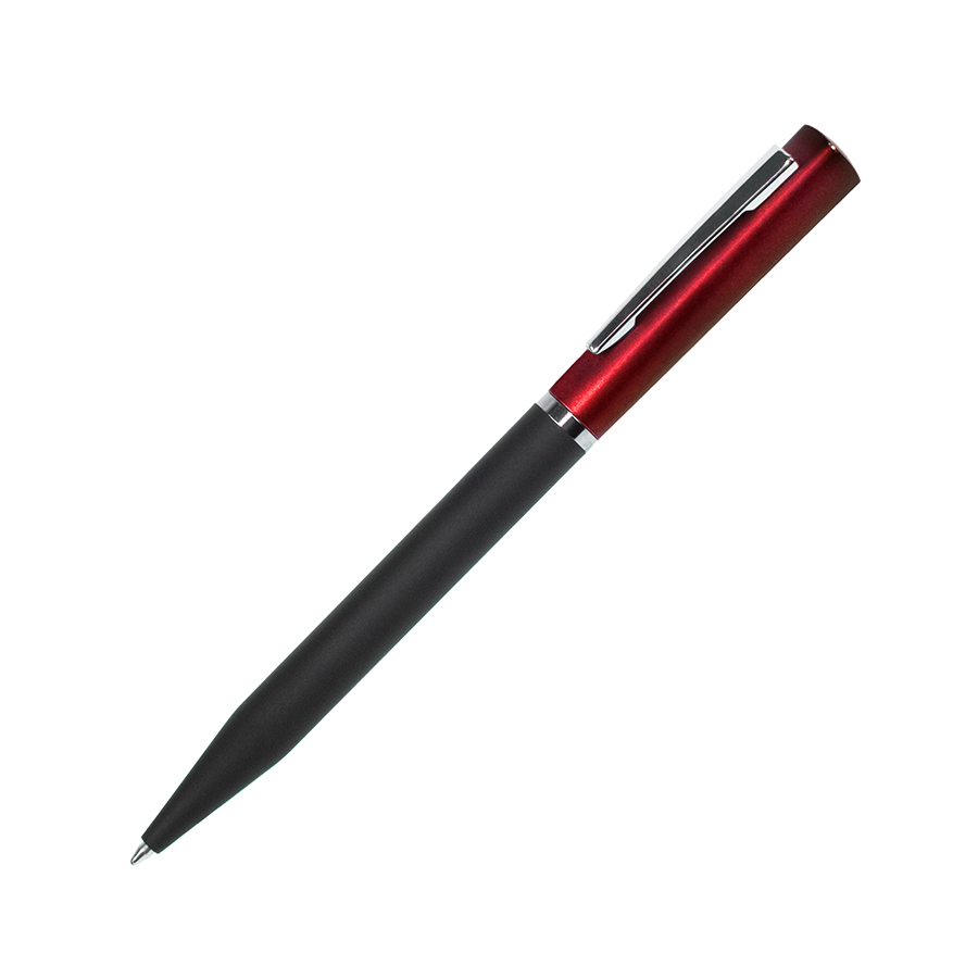 Ручка шариковая M1, пластик, металл, покрытие soft touch, красный, черный-0