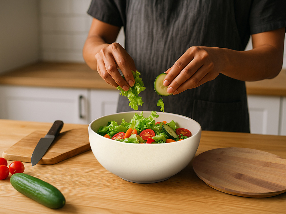 Салатник Bowl с бамбуковой крышкой, бежевый-10