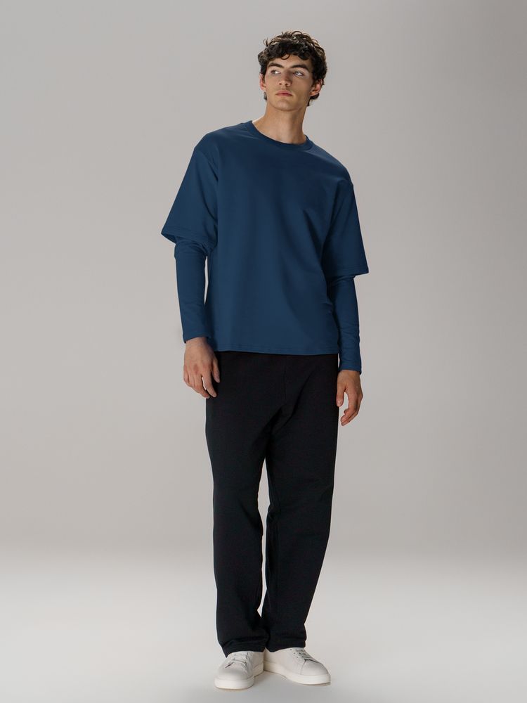 Футболка оверсайз с двойным рукавом Kosmos, темно-синяя-4