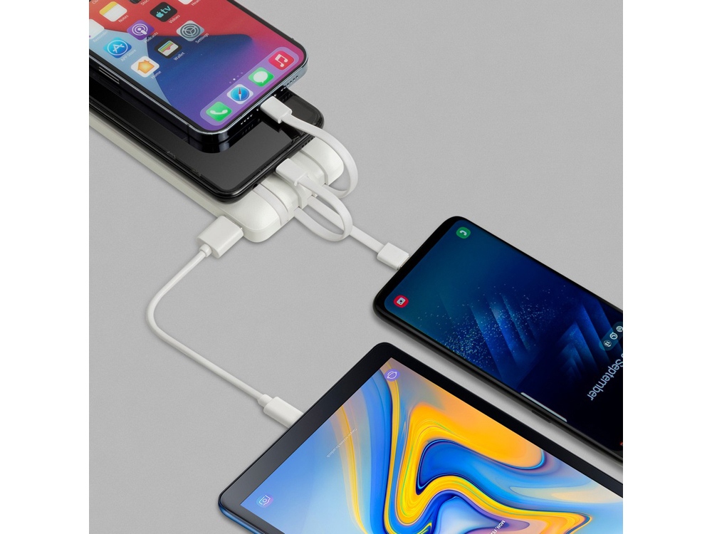 RIVACASE VA2210 (10000 мАч) внешний аккумулятор с дисплеем и встроенными кабелями, белый, 12/48-11