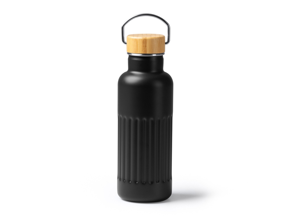 Термобутылка NOBUK из переработанной нержавеющей стали , с бамбуковой крышкой, черный-0