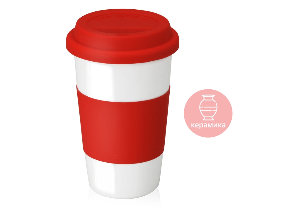 Кружка с силиконовой крышкой и манжетой Нью-Йорк 300мл, красный-0
