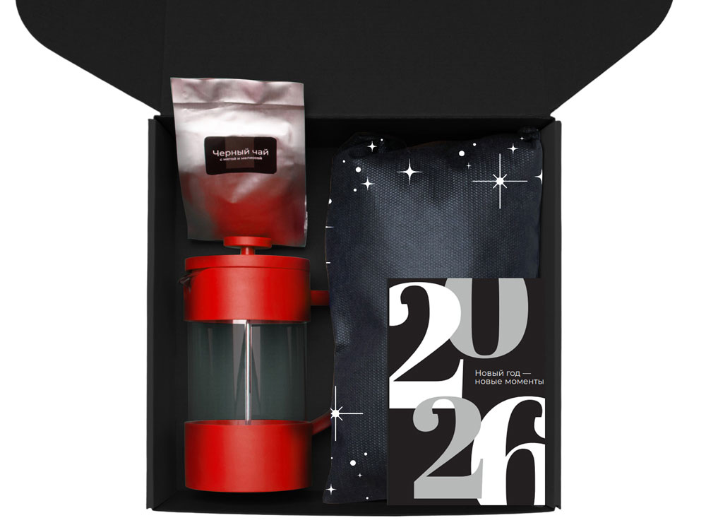 Подарочный набор c френчпрессом, кружками и чаем, красный-2