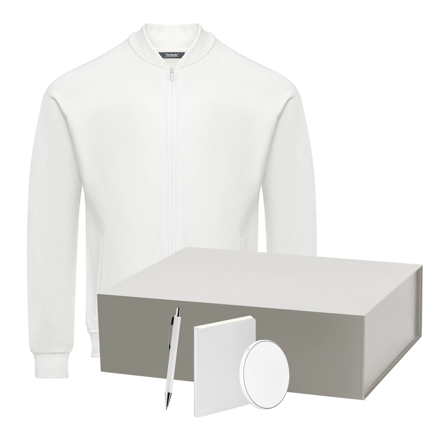 Набор с одеждой Торрес (Torres) (толстовка, зарядное устройство, блокнот, ручка), белый/серебряный, L-0