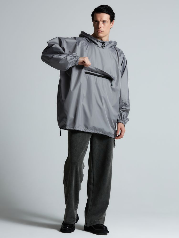 Дождевик-анорак Hard Work, укороченный, серый, единый размер-6
