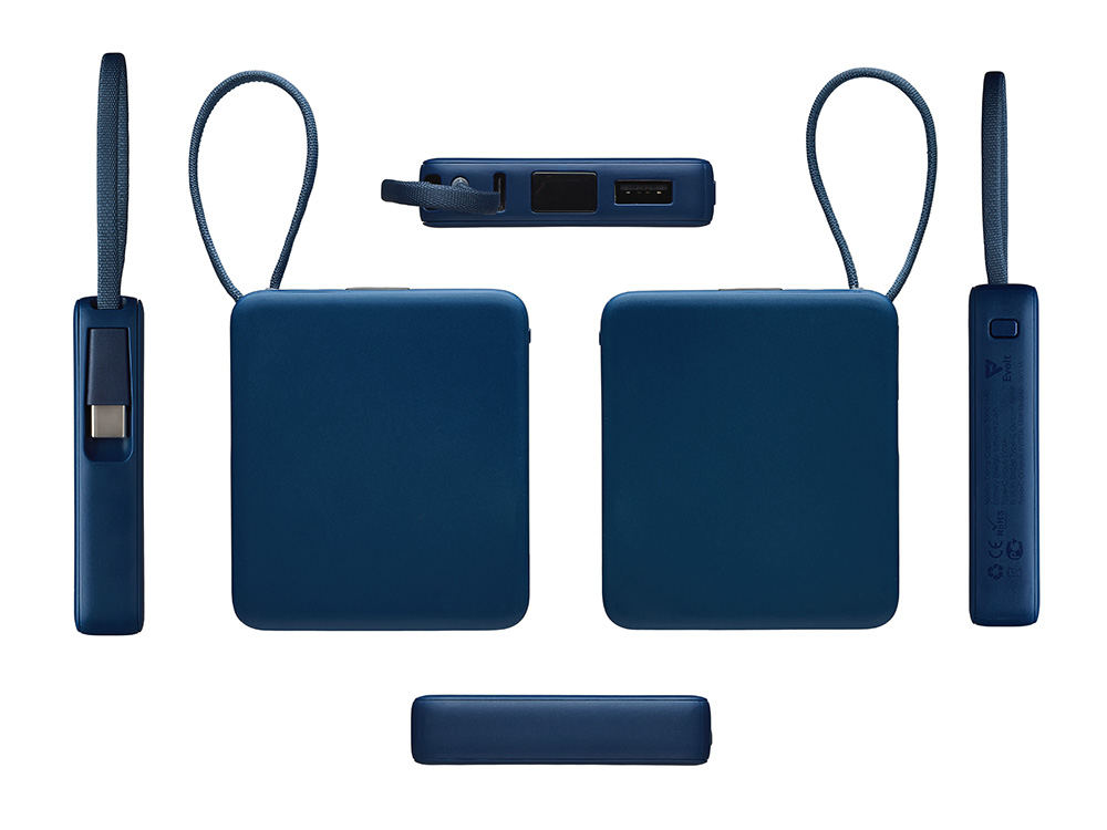 Внешний аккумулятор со встроенным кабелем USB-C Дэнси, 5000 мАч, темно-синий-3