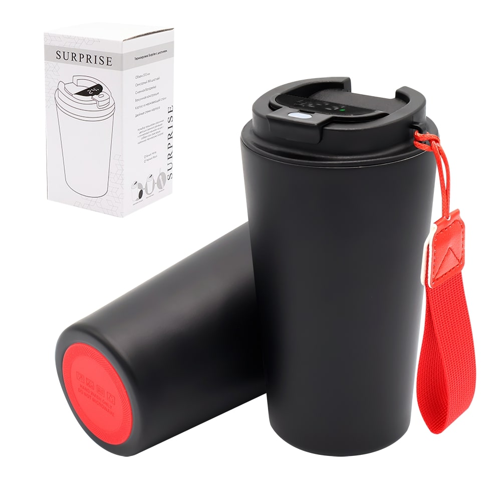 Термокружка Surprise To Go с индикатором, Чёрный/красный-0