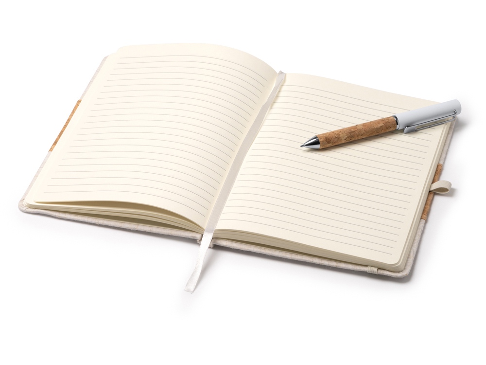 Набор блокнот с ручкой из пробки и хлопка Beret, natural-1