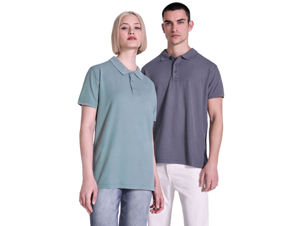 Рубашка поло Cobain унисекс, серо-голубой выстиранный-7