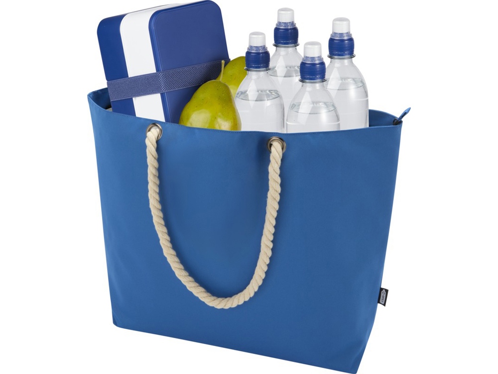 Panama пляжная эко-сумка-холодильник из переработанного материала, с ручками-шнурками 23L, ярко-синий-4