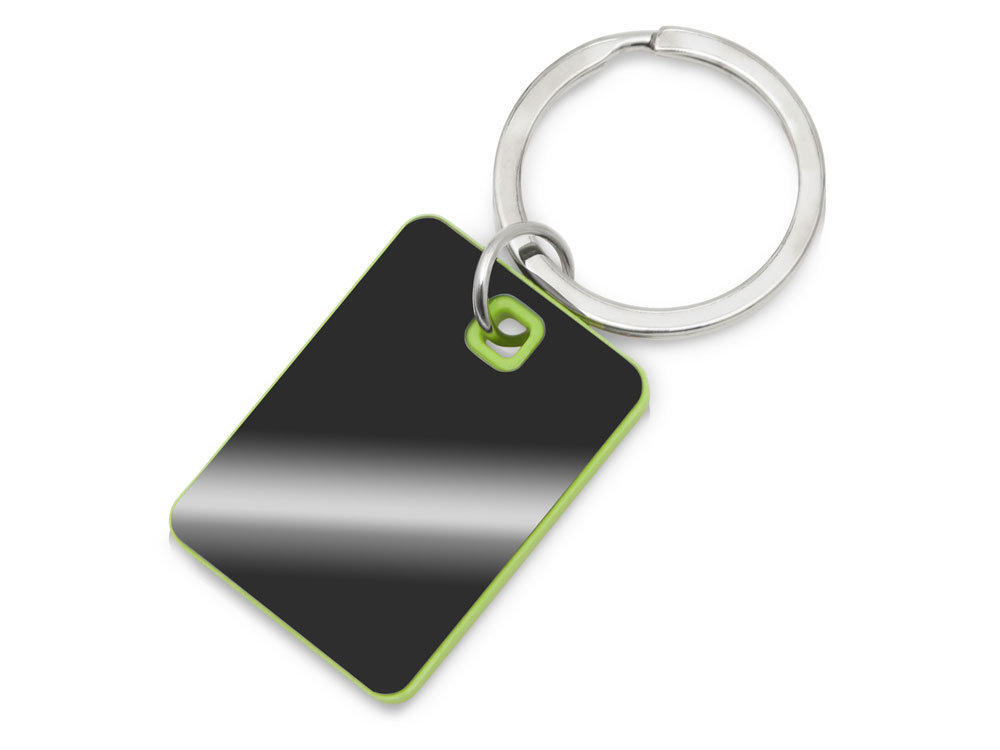 Металлический брелок с пластиковой цветной вставкой SteelPop Rct, серебристый с зеленым яблоком-0
