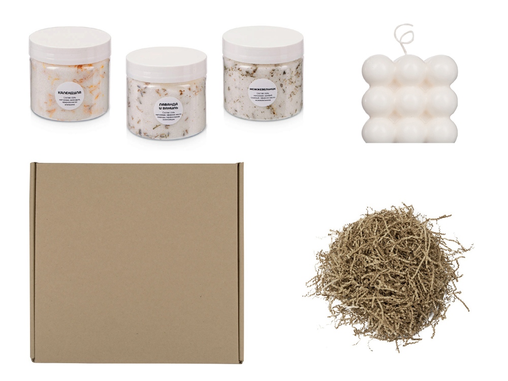 Подарочный набор с солью для ванны и свечой, белый-0