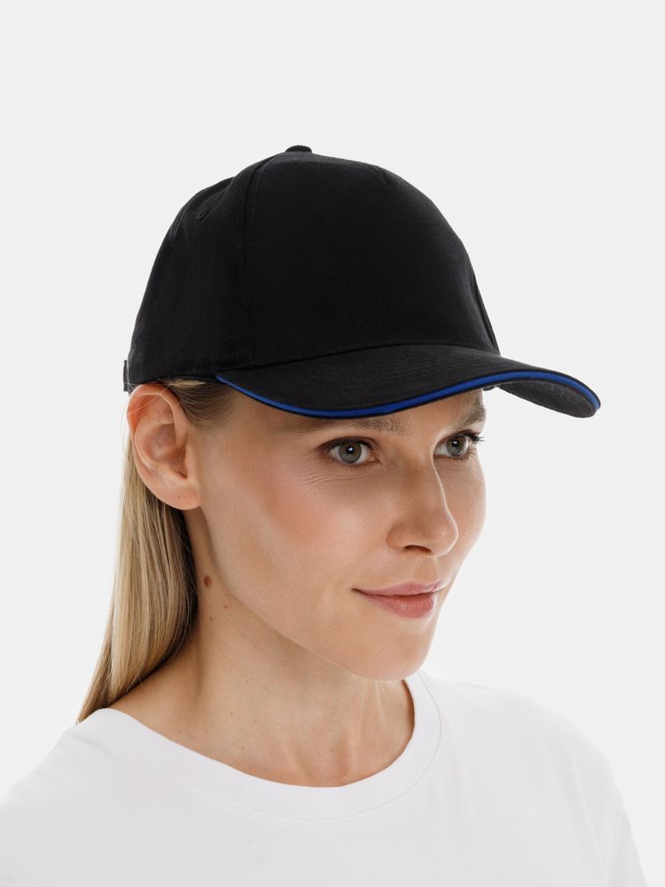Бейсболка Long Beach, черная с ярко-синим-4