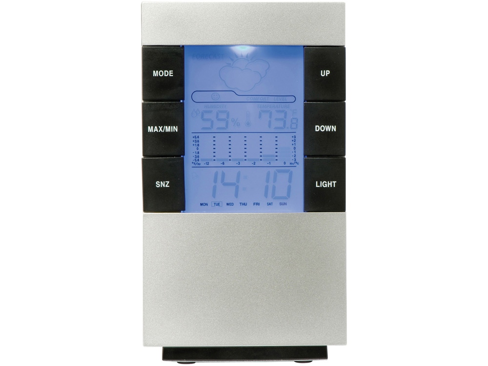 Настольная метеостанция Como с часами-будильником, серебристый/черный-1