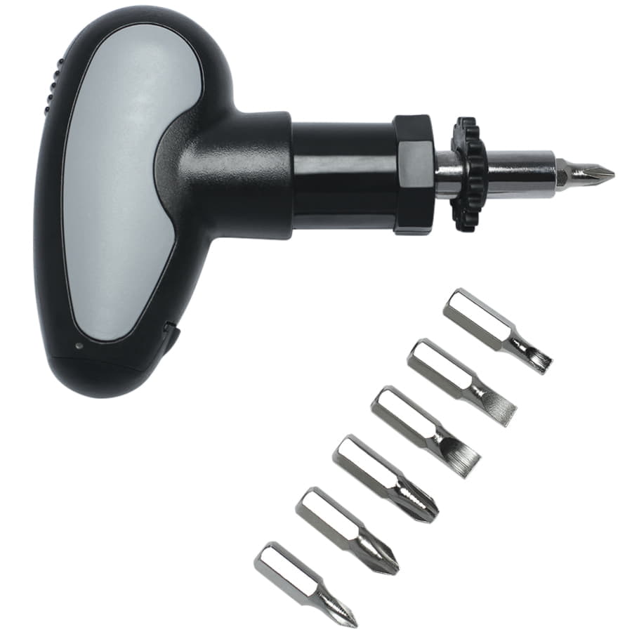 Отвертка реверсивная  "Трещотка" с набором из  7-ми насадок, серый-2