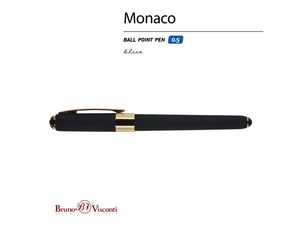 Ручка пластиковая шариковая Monaco, 0,5мм, синие чернила, черный-1