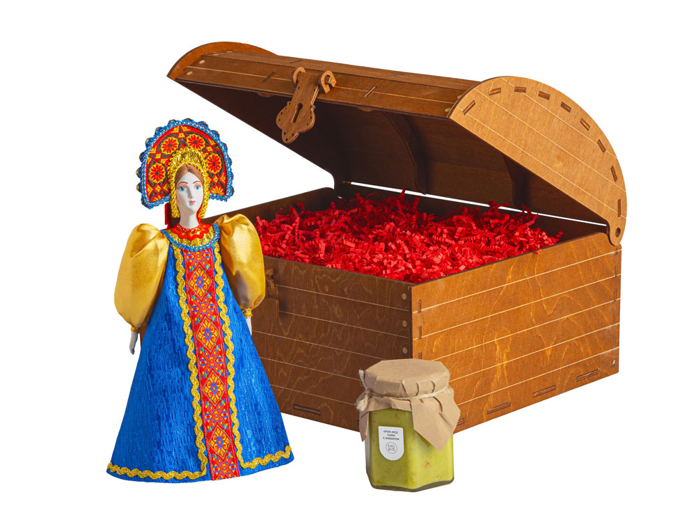 Подарочный набор: кукла фарфоровая, крем-мед, красный-1