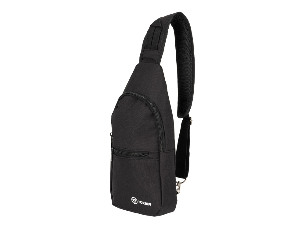 Рюкзак TORBER с одним плечевым ремнем, чёрный, полиэстер 300D, 33 х 17 х 6 см-1