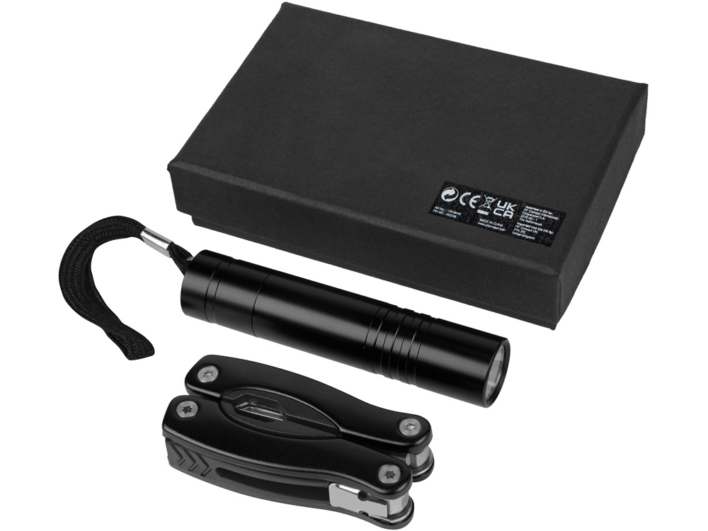 Подарочный набор Scout с многофункциональным ножом и фонариком, черный-1