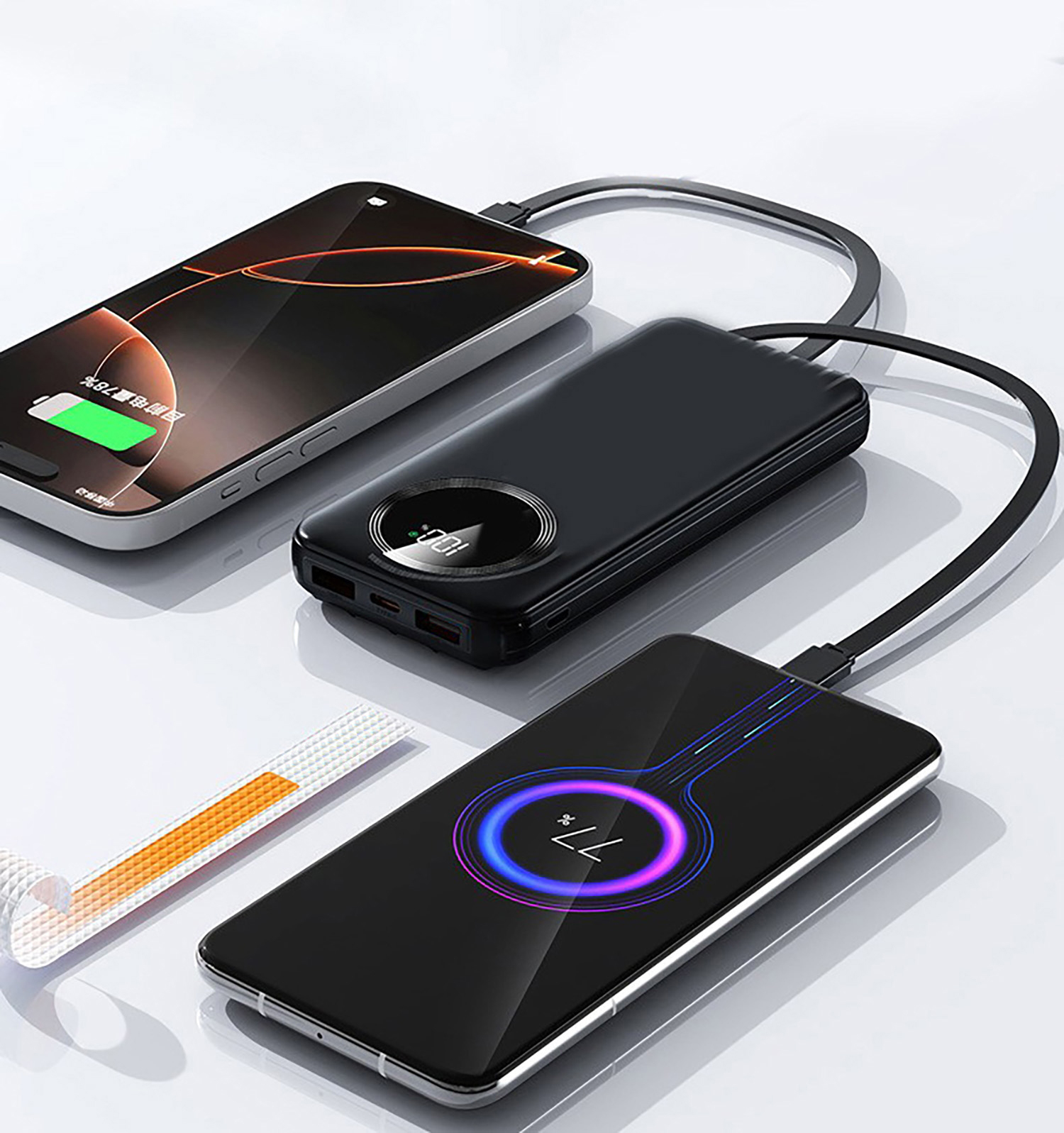 Зарядное устройство "Phantom" 10000 mAh с 4мя встроенными кабелями и цифровым индикатором заряда-4