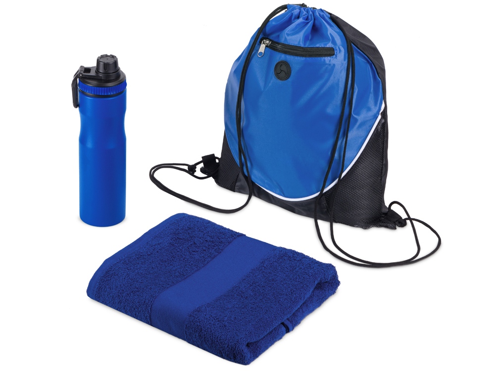 Спортивный набор со стальной бутылкой и полотенцем Advanced, синий-0