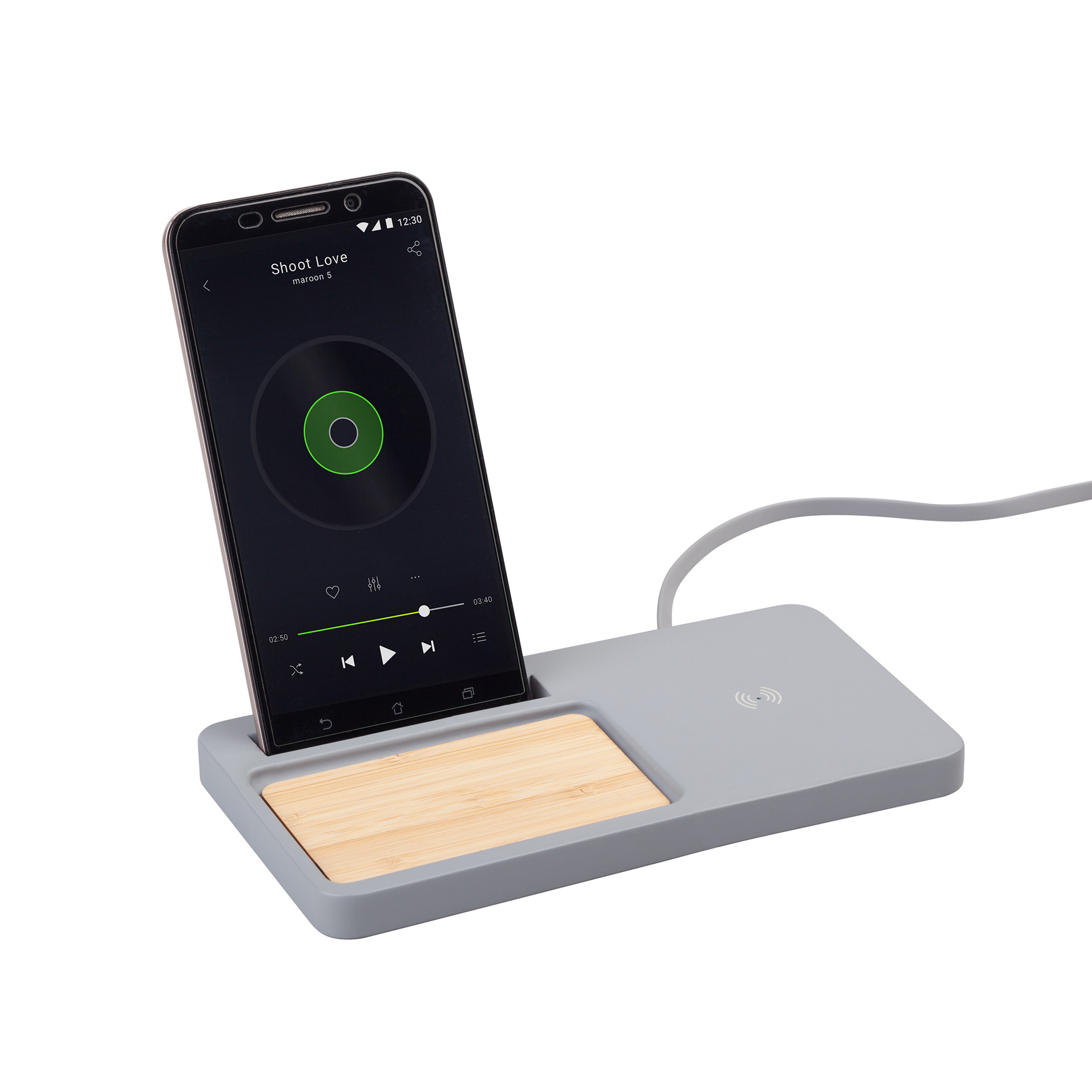 Настольный органайзер "Stonehenge" с беспроводным зарядным устройством, камень/бамбук-3