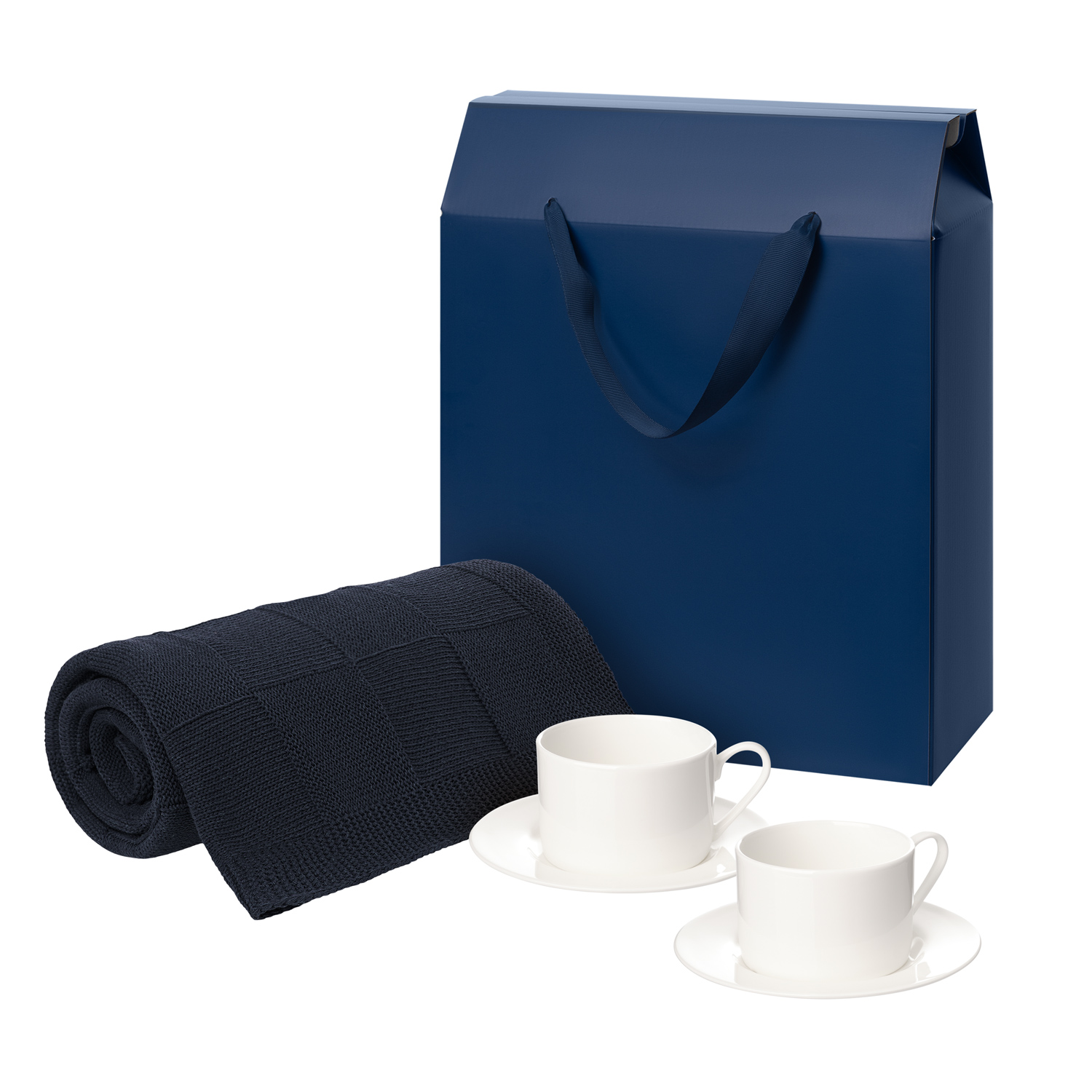 Подарочный набор Мокко (Mokko), Селла (Сella), синий в коробке-пакете (две чайных пары, плед)-0